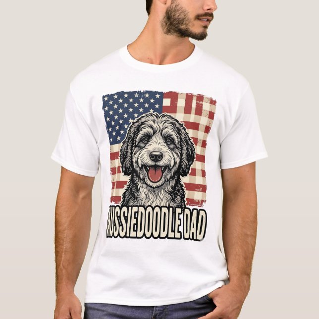Camiseta Aussiedoodle Dad Patriotic Vintage Dog Shirt Desig (Frente)