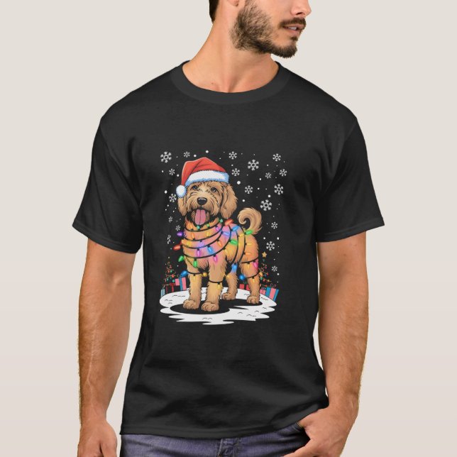 Camiseta Aussiedoodle Small Dog Christmas Light Xmas Pai Mo (Frente)