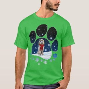 Camiseta Aussiedoodle Winter Snow Paw Cães Natal