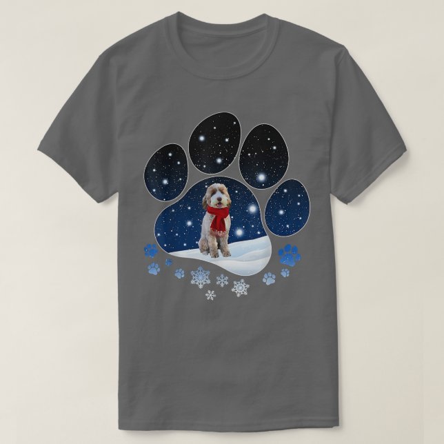 Camiseta Aussiedoodle Winter Snow Paw Cães Natal (Frente do Design)