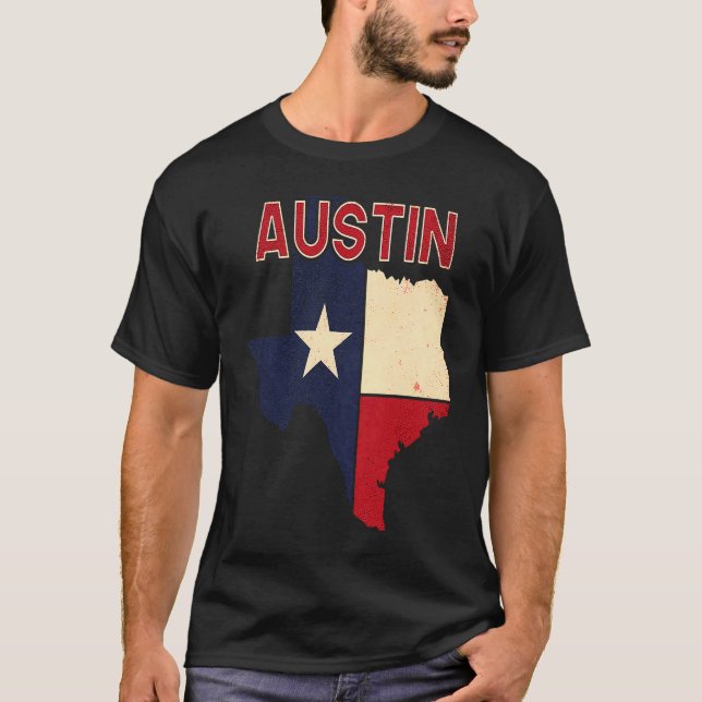 Camiseta Austin City Texas Texan Flag Map (Frente)