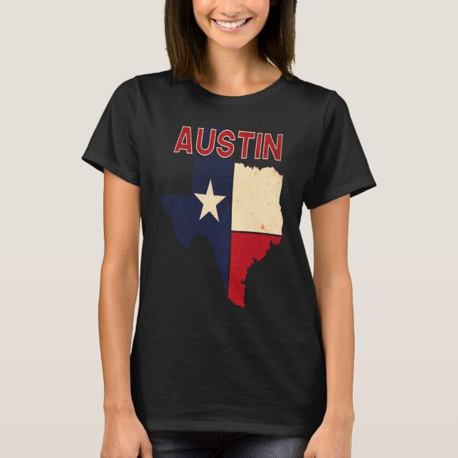 Camiseta Austin City Texas Texan Flag Map (Frente)