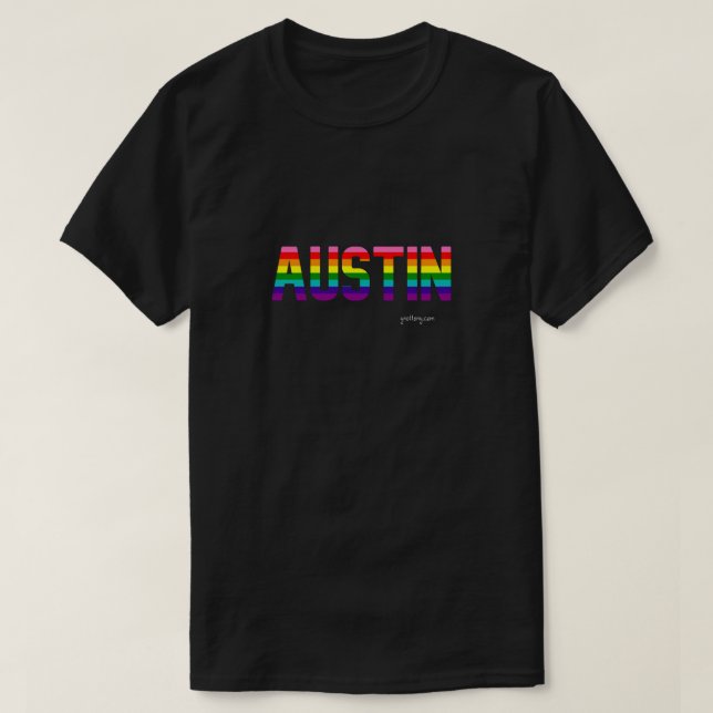 Camiseta Austin Pride T Shirt | Sinalizador arco-íris (Frente do Design)
