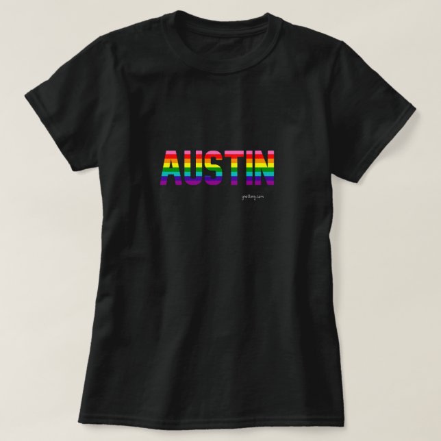 Camiseta Austin Pride T Shirt W. | Sinalizador arco-íris (Frente do Design)