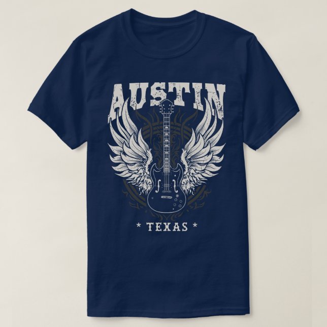 Camiseta Austin Texas desapontado violão Angel Wings Music (Frente do Design)