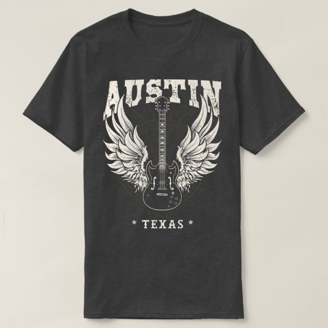 Camiseta Austin Texas desapontado violão Angel Wings Music (Frente do Design)