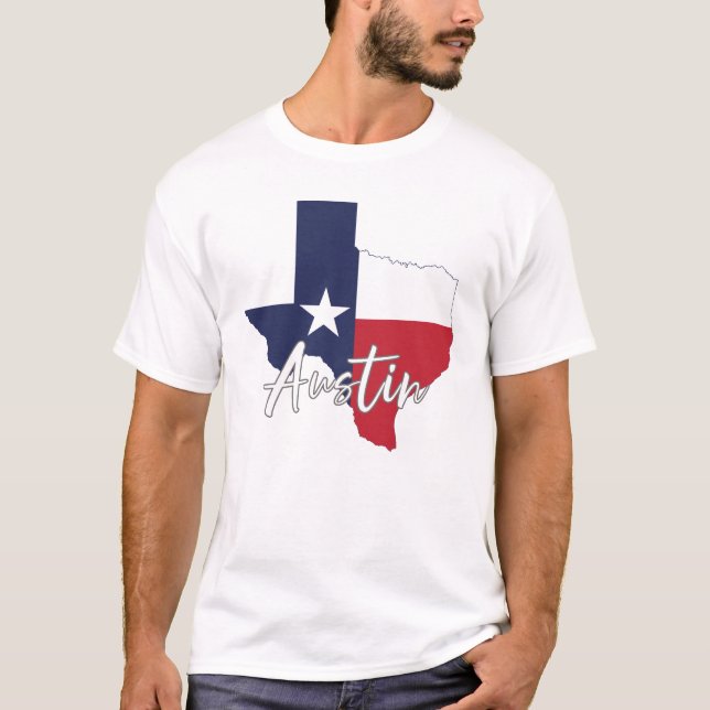 Camiseta Austin, Texas Flag Map Men's White (Frente)