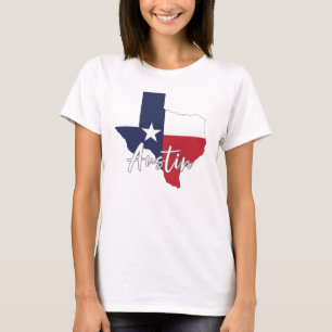 Camiseta Austin, Texas Flag Map White para Mulheres