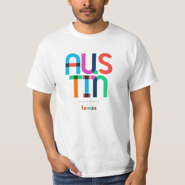 Camiseta Austin Texas Rainbow Pop Art (Frente)