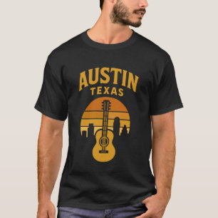 Camiseta Austin Texas Retrô Por do Sol Guitarra Vintage
