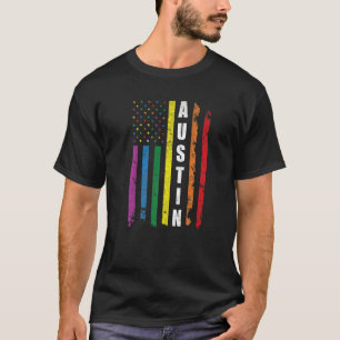 Camiseta Austin Texas Us American Flag Rainbow Gay Lgbt Pri