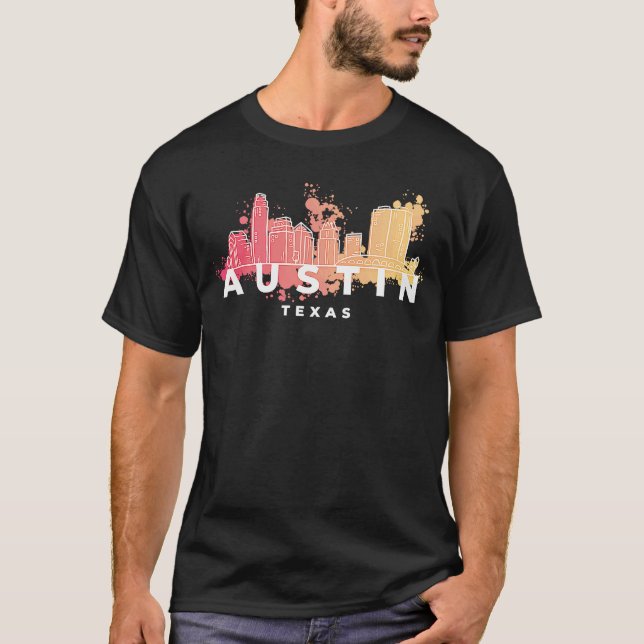 Camiseta Austin Texas USA City Skyline Silhouette Outline S (Frente)