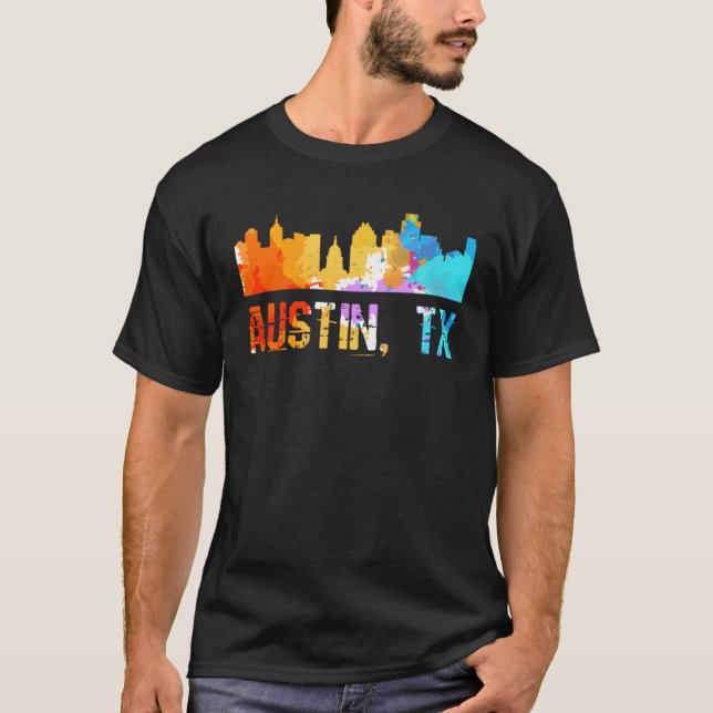 Camiseta Austin Texas Watercolor Cityscapes e Skyline (Frente)