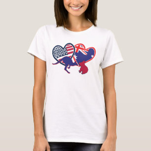 Camiseta Austrália e Estados Unidos Flag Hearts