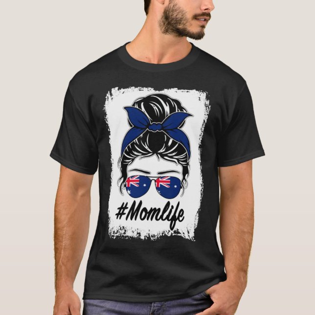 Camiseta Australia Flag Australian Mom Messy Bun Mom Life (Frente)