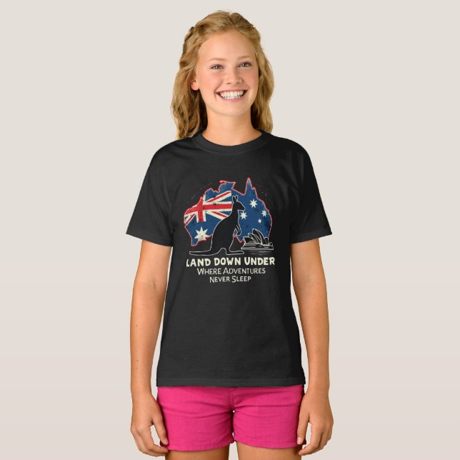 Camiseta Austrália, Kangaroo Aussies, desce abaixo (Frente Completa)