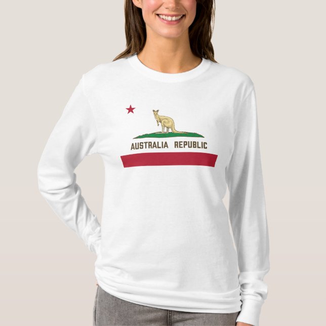 Camiseta Austrália República da Califórnia Flag Kangaroo (Frente)