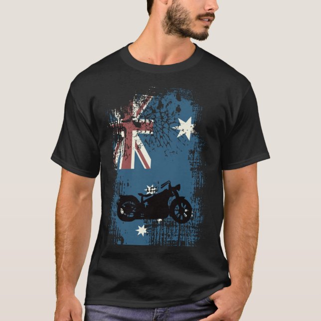 Camiseta Australian Flag Motorcycle Biker Patriotic Distres (Frente)