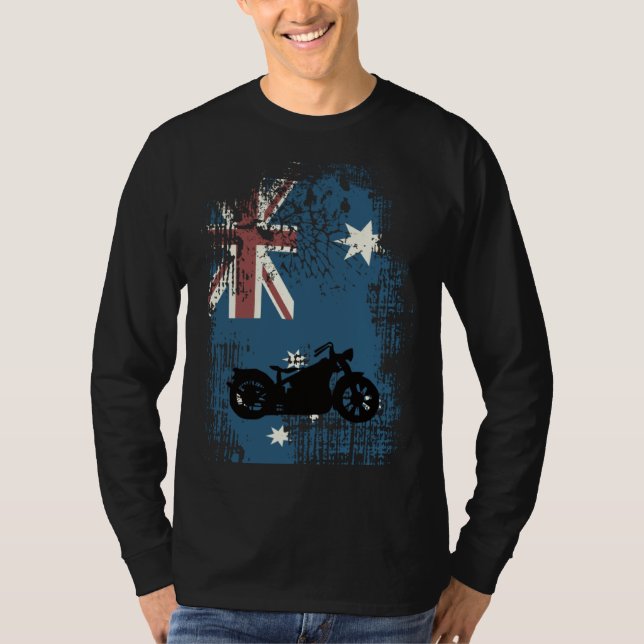 Camiseta Australian Flag Motorcycle Biker Patriotic Distres (Frente)
