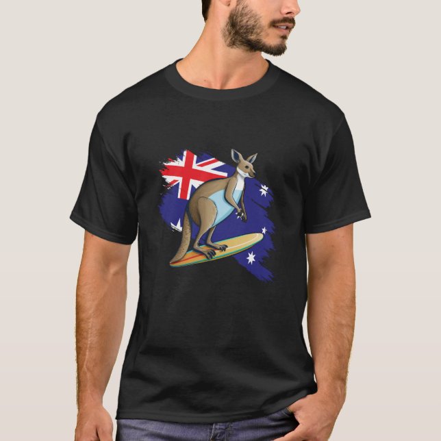 Camiseta Australian Flag With Wallaby On Surfboard (Frente)