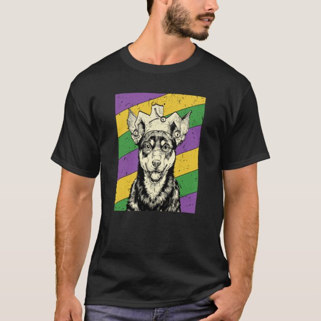Camiseta Australian Kelpie Jester Mardi Gras Dog Mom or Dad (Frente)