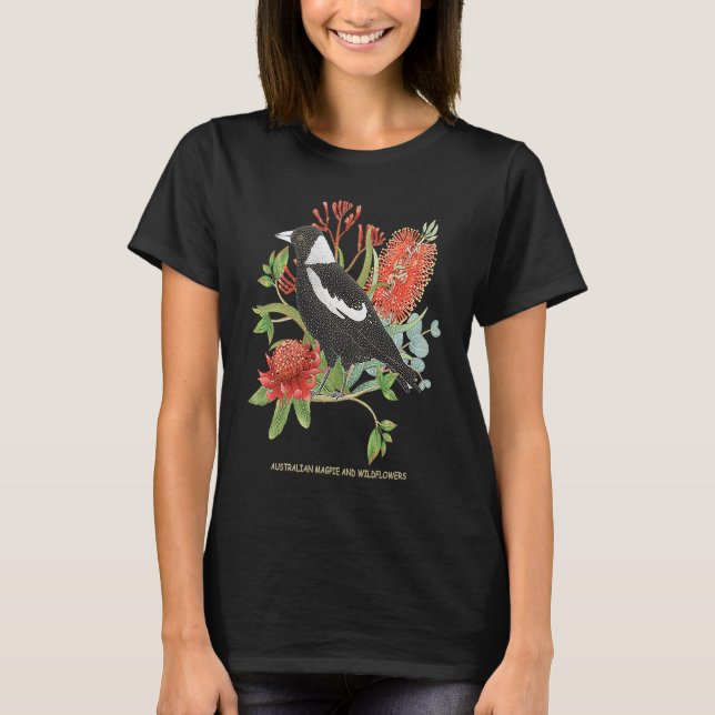 Camiseta Australian Magpie and Wildflowers (Frente)
