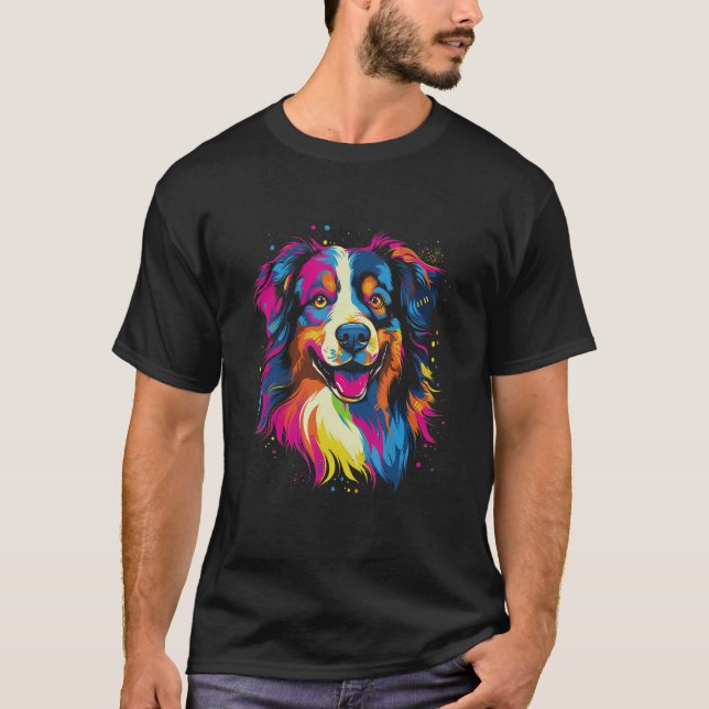 Camiseta Australian Shepherd Aussie Rainbow Retro Design (Frente)