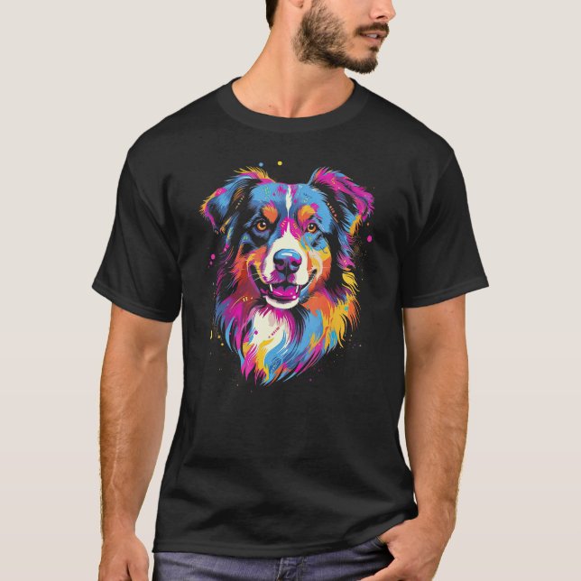 Camiseta Australian Shepherd Dog Border Collie Graffiti Art (Frente)