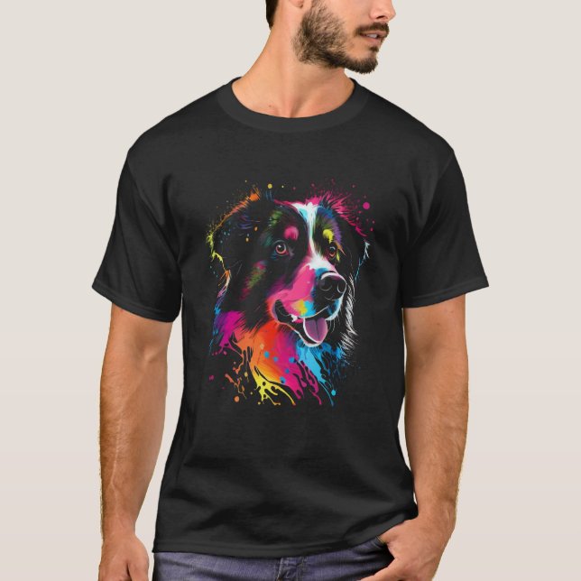Camiseta Australian Shepherd Dog Painting Watercolor Paint  (Frente)