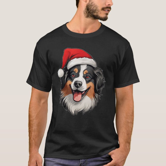 Camiseta Australian Shepherd Dog Wearing Santa Hat Christma (Frente)