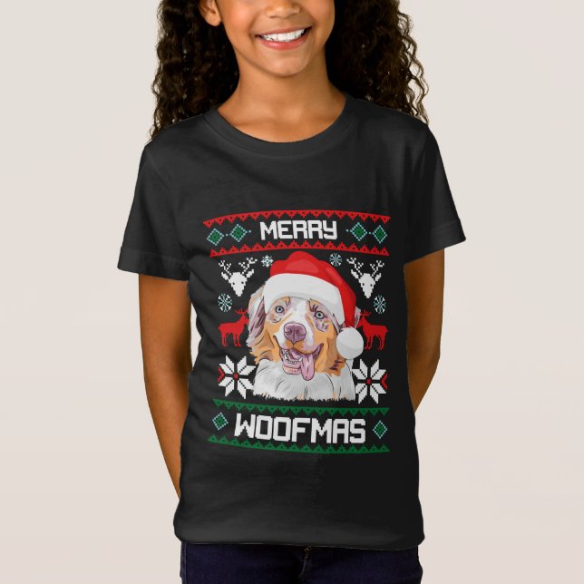Camiseta Australian Shepherd Merry Woofmas Dog Christmas (Frente)