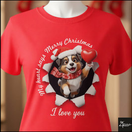 Camiseta Australian Shepherd Puppy Christmas Heart Scarf