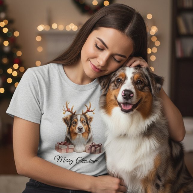 Camiseta Australian Shepherd Reindeer Shepherd (Criador carregado)