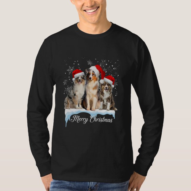 Camiseta Australian Shepherd Santa Hat Merry Christmas (Frente)