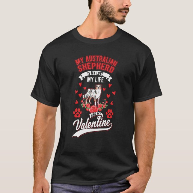 Camiseta Australian Shepherd Valentine's Day Aussie  1 (Frente)