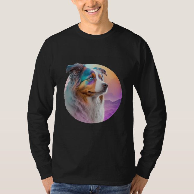 Camiseta Australian Shepherd Vaporwave Retrowave Aesthetic  (Frente)