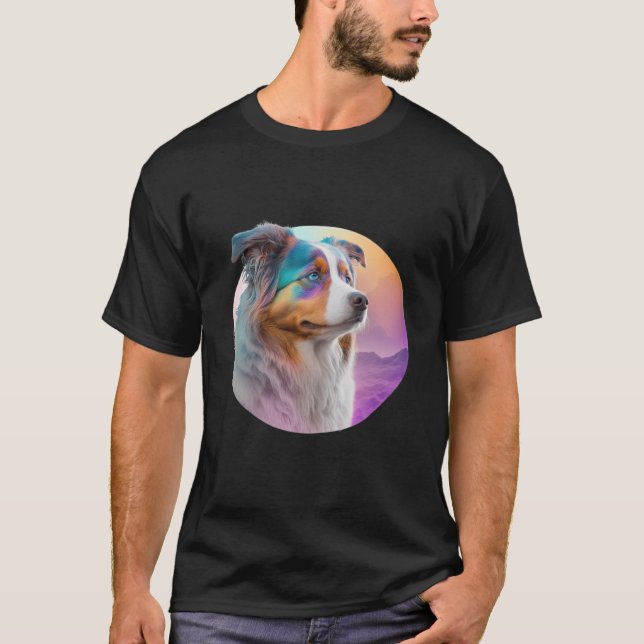 Camiseta Australian Shepherd Vaporwave Retrowave Aesthetic  (Frente)