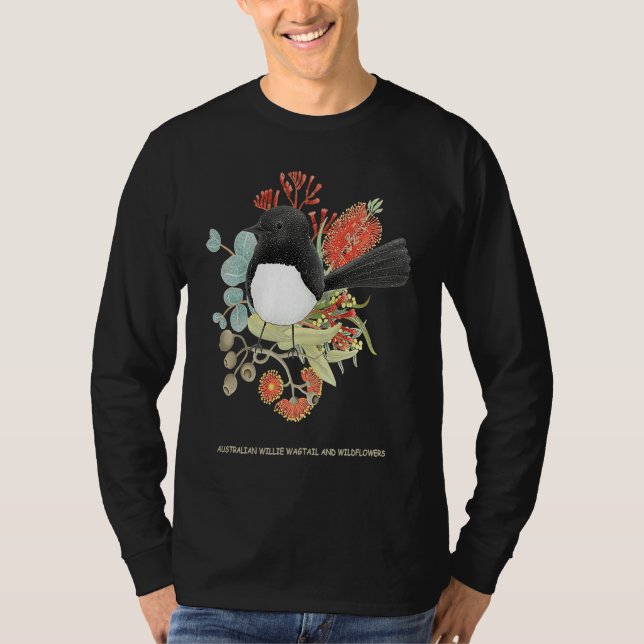 Camiseta Australian Willie Wagtail and Wildflowers (Frente)