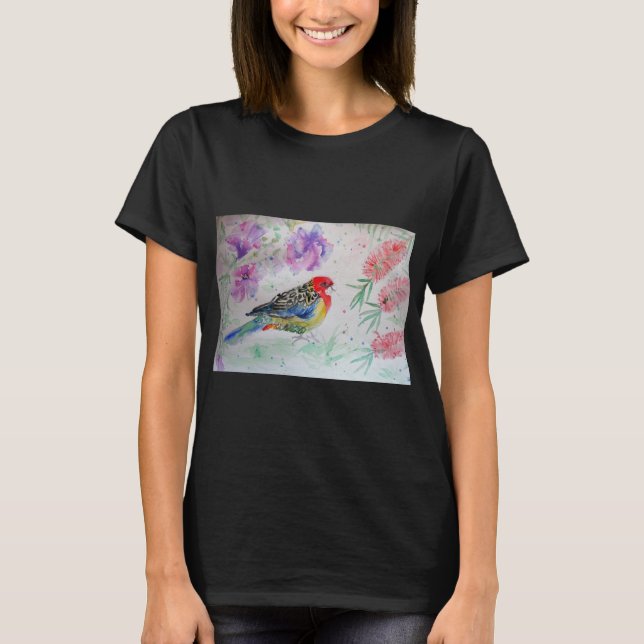 Camiseta australiana Rosella Parrot Watercolor art T Shirt (Frente)