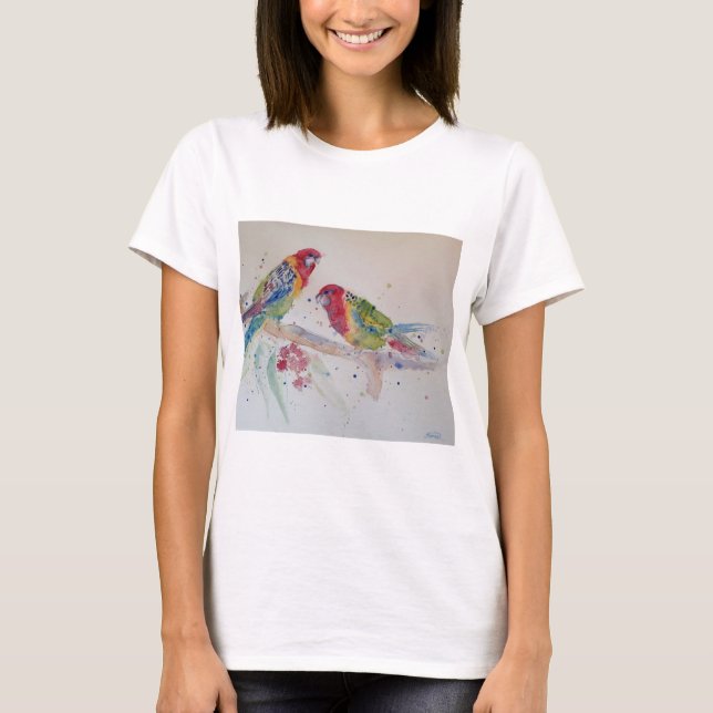 Camiseta australiana Rosella Parrots Watercolor art T Shirt (Frente)