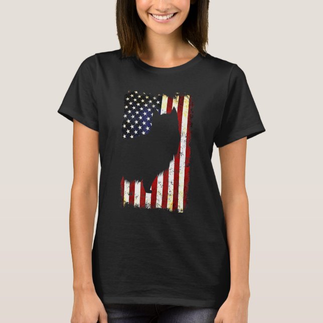 Camiseta Australiana Terrier Silhouette American Flag 4th O (Frente)