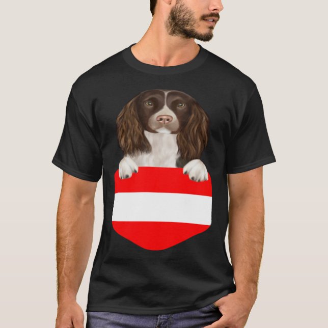 Camiseta Austria Flag English Springer Spaniel Dog In Pocke (Frente)
