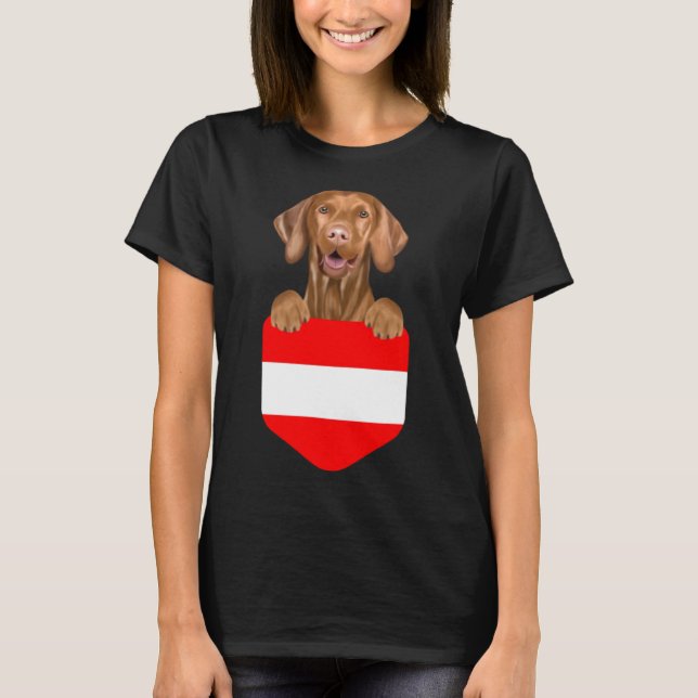 Camiseta Áustria Flag Vizsla Dog Em Pocket (Frente)