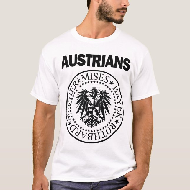 Camiseta Austríacos - escola da economia (luz) (Frente)