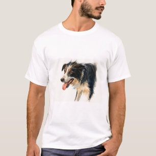 Camiseta Autêntica de Border Collie com Aquarela
