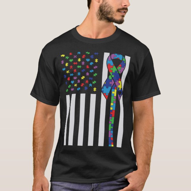 Camiseta Autenticação Autismo Autismo Friso Sinalizador EUA (Frente)
