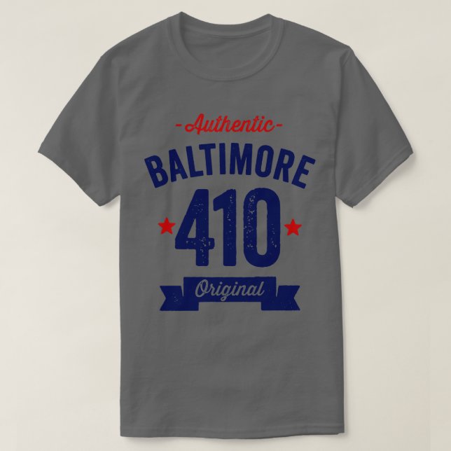 Camiseta Authentic Baltimore 410 Area Code (Frente do Design)