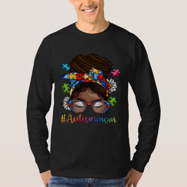 Camiseta Autism Afro Mom Curly Hair American African Autism (Frente)