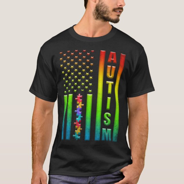 Camiseta Autism American Flag Autism Awareness Life For Men (Frente)