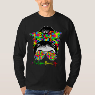 Camiseta Autism Aunt Life Messy Bun Sunglasses Bandana